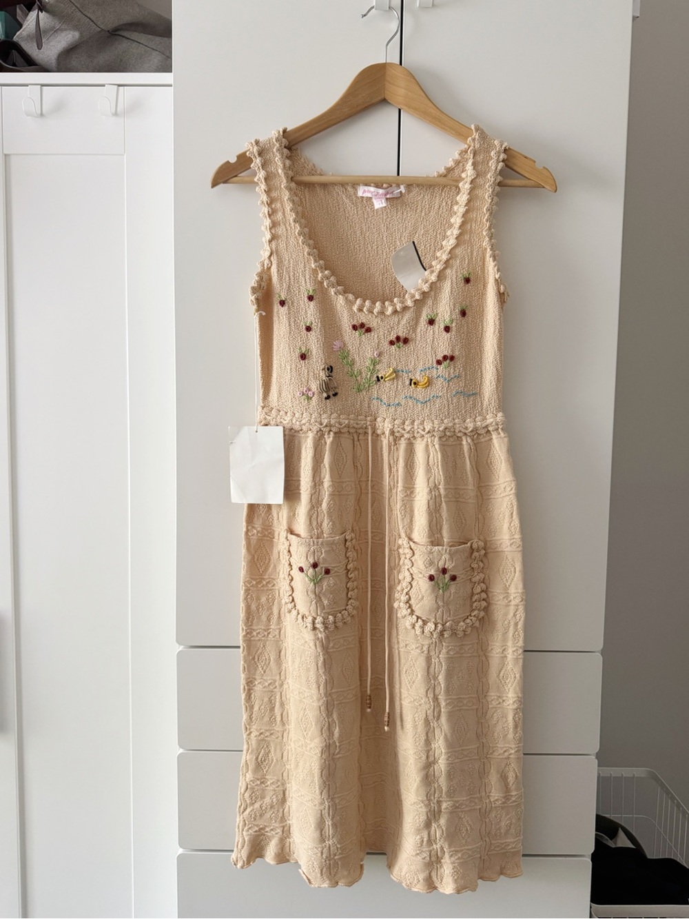 NEW with tags, vintage Betsey Johnson Embroidered Pointelle Midi Dress